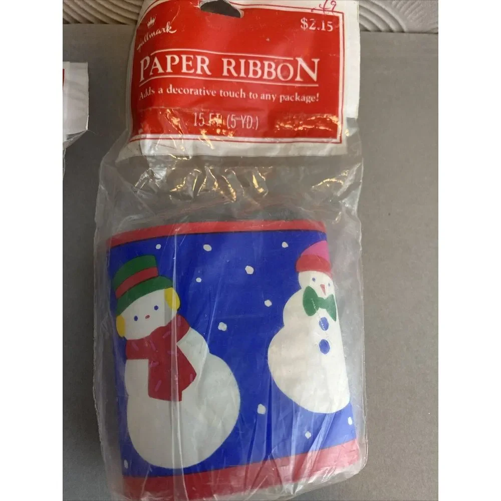 Vintage Christmas Hallmark Paper Ribbon Red White 5yds.‎ Lot of 2. Some Missing